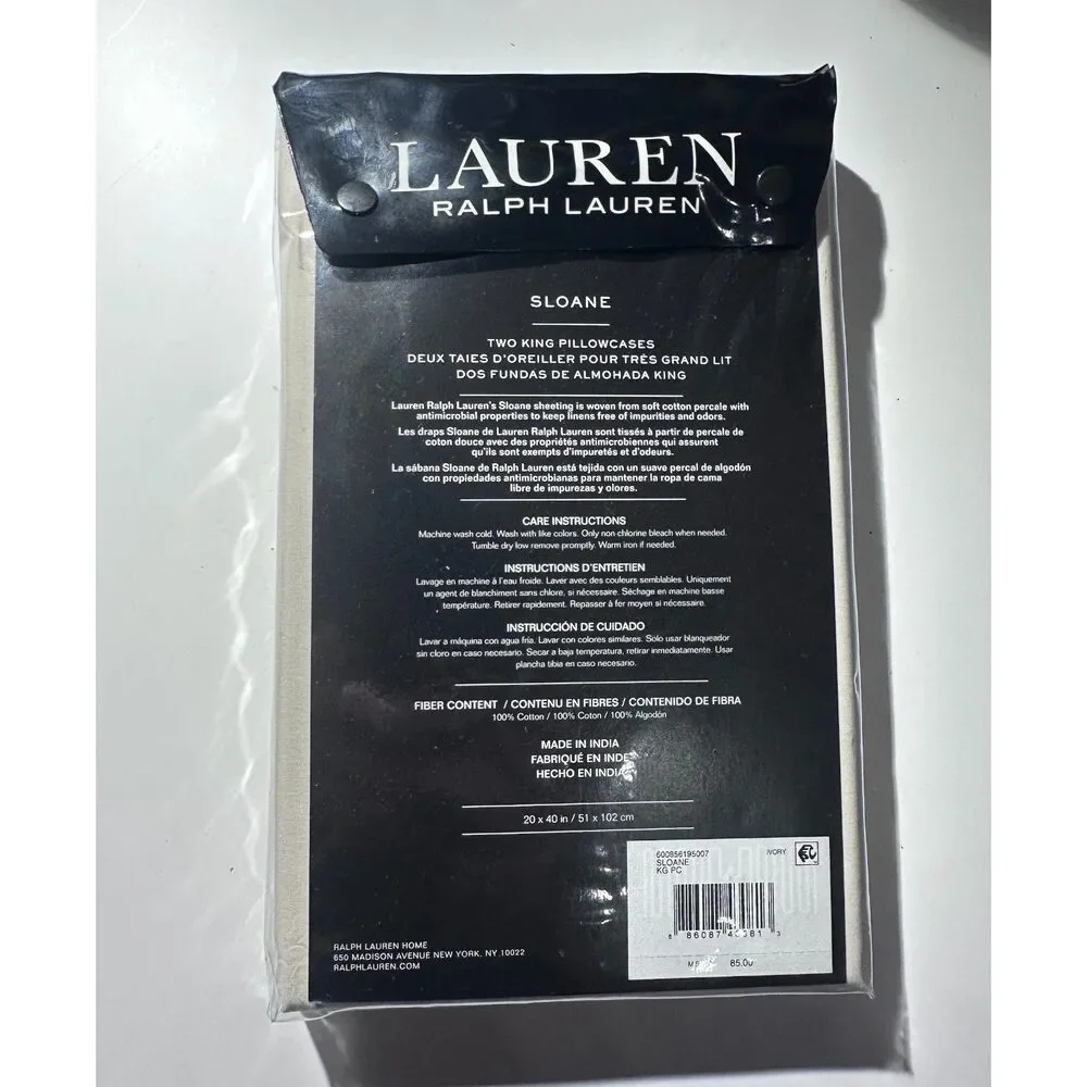 Lauren Ralph Lauren Sloane Pair KING Pillowcases Ivory 20x40 NEW